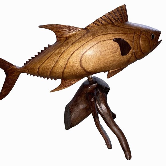Handmade HUGE TUNA Fish Statue Sculpture Art Carving Ocean Sport Decor Tropical